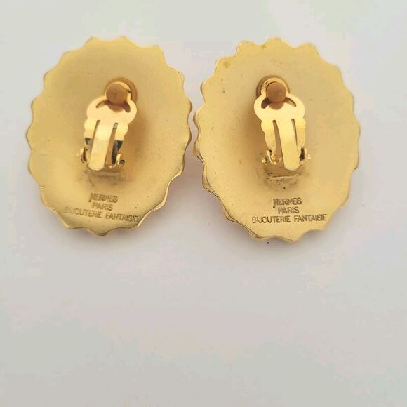 HERMES Sun Ray Clip On Earrings Gold Plated Vintage Authentic Large Heavy - Picture 4 of 12